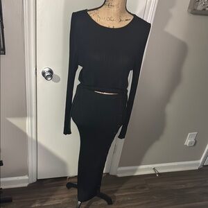 self-portrait size small Chic Black Ribbed Two-Piece Set